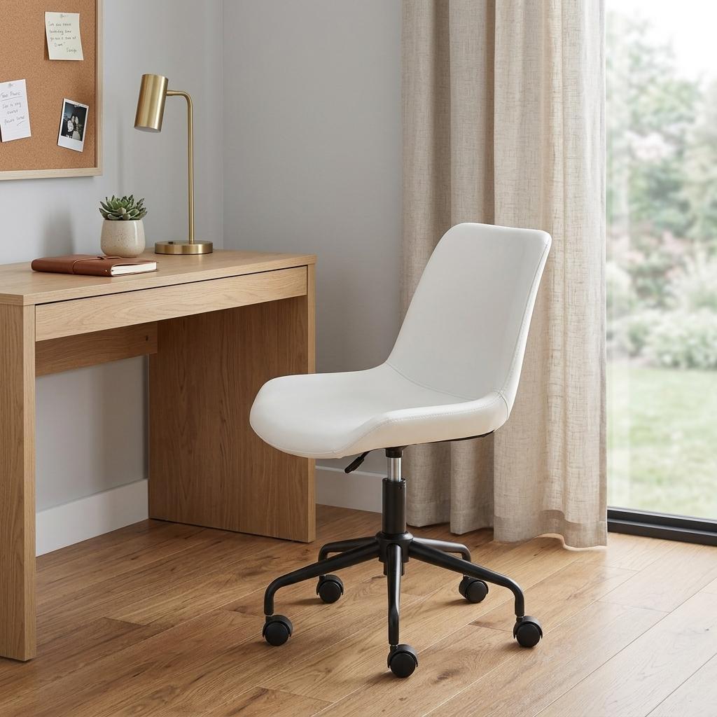 White and Black Adjustable Swivel Faux Leather Rolling Office Chair