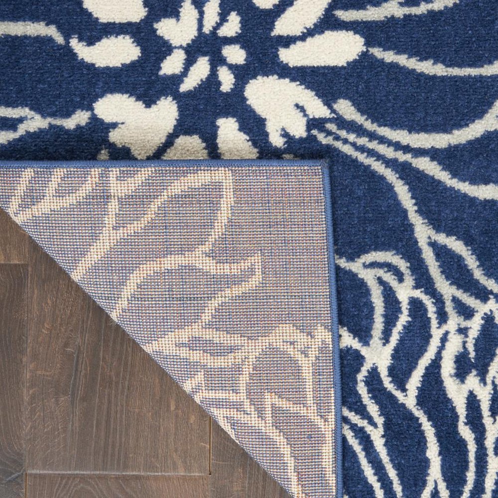 4' X 6' Blue And Ivory Floral Area Rug