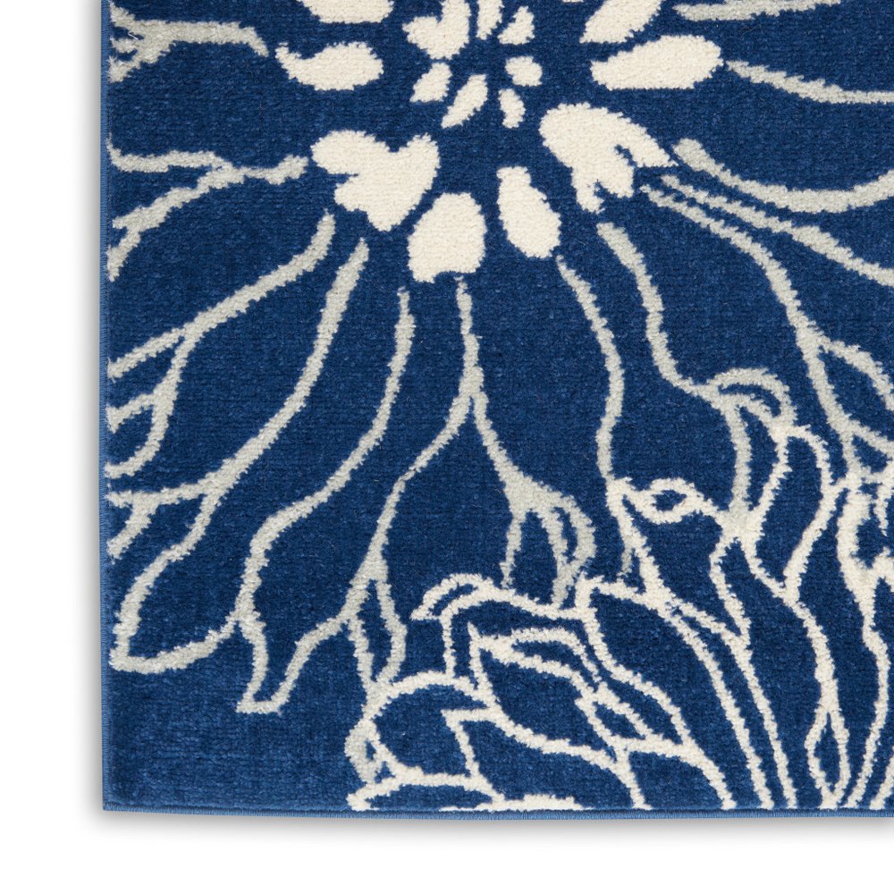 4' X 6' Blue And Ivory Floral Area Rug