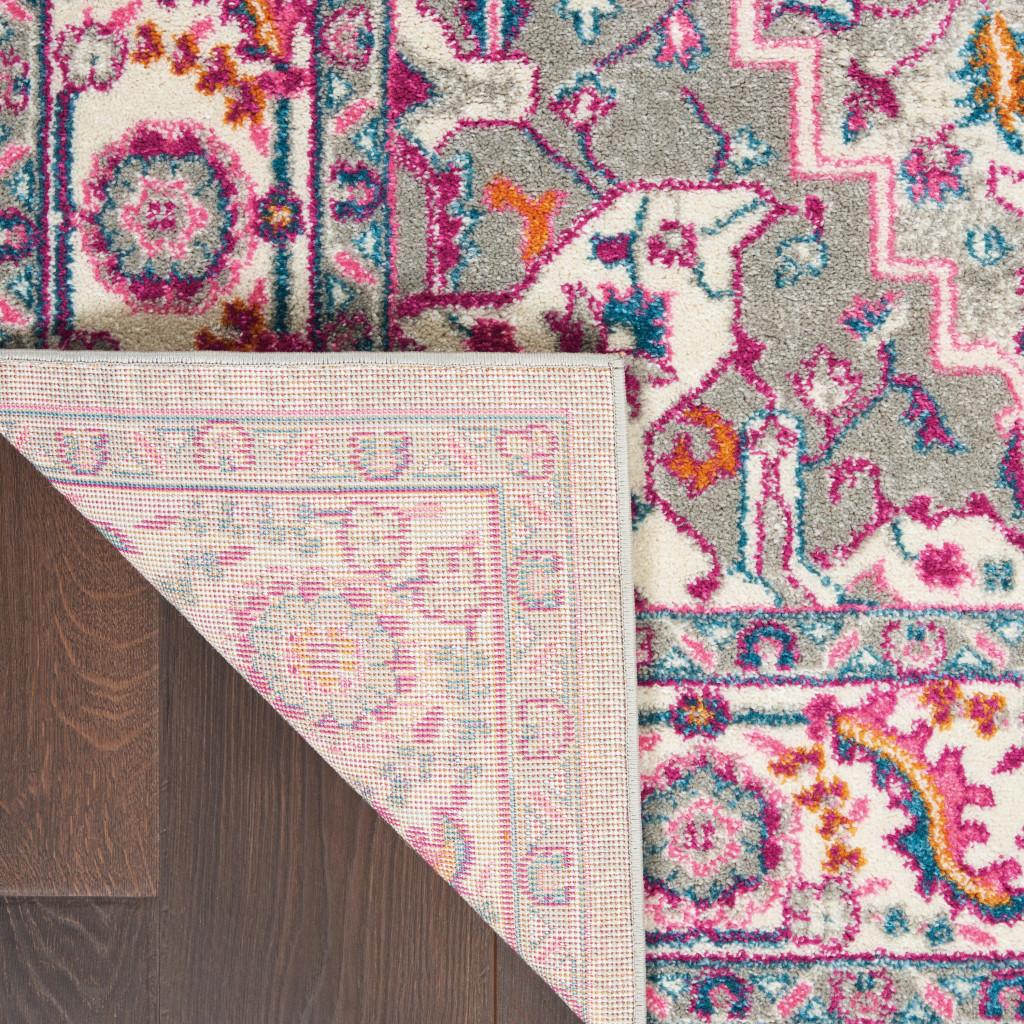 4' X 6' Light Gray And Pink Medallion Area Rug