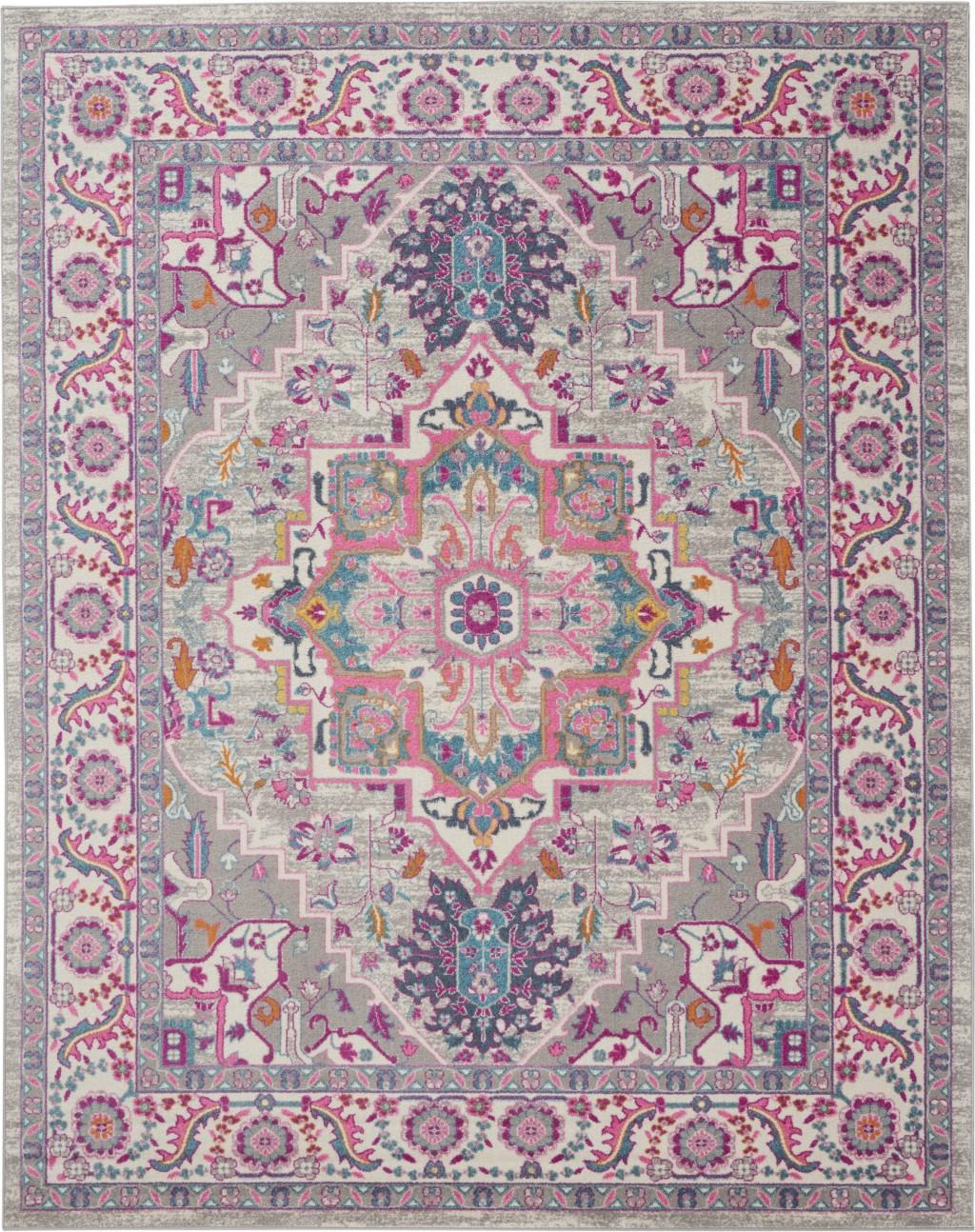 8' X 10' Light Gray And Pink Medallion Area Rug