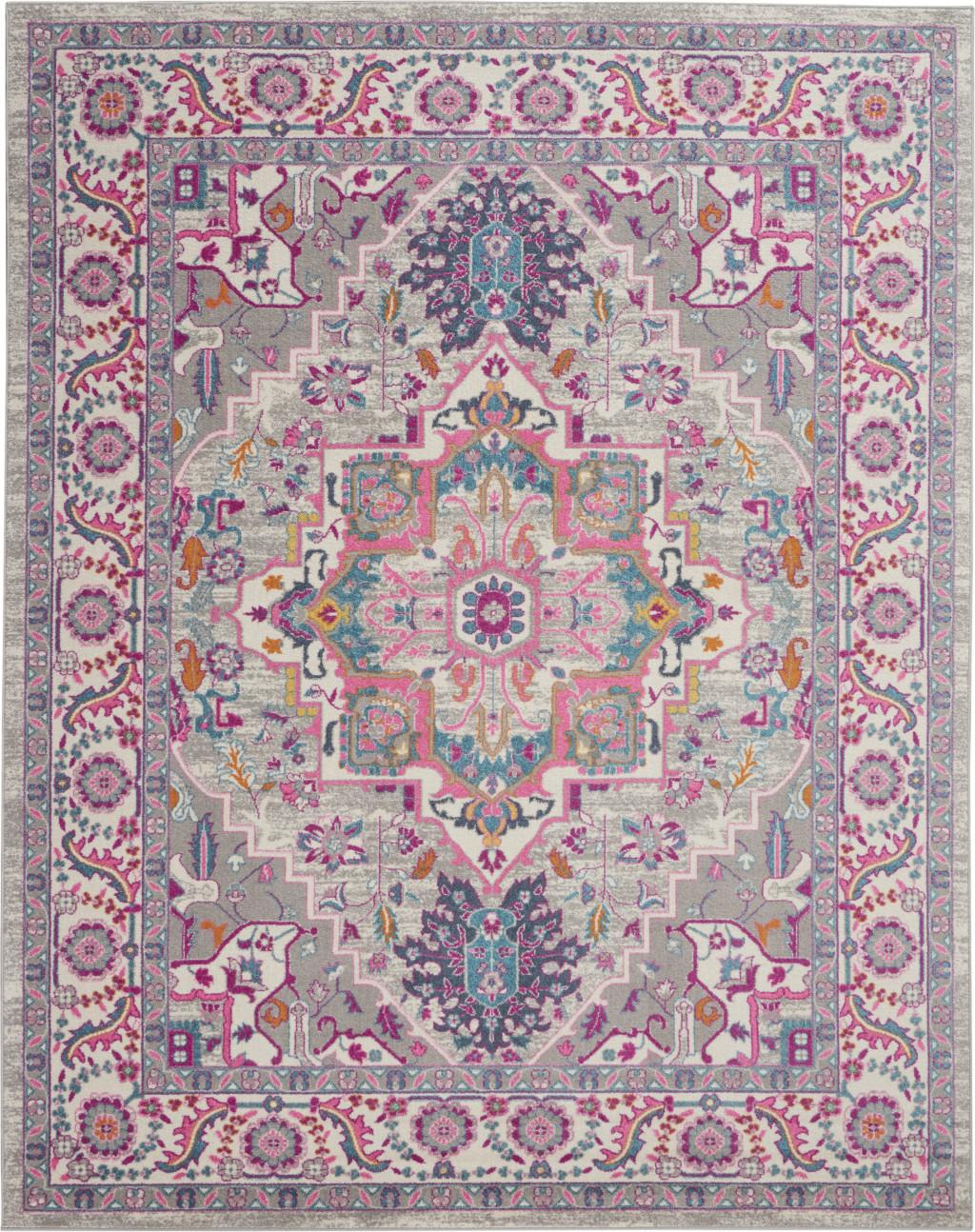 8' X 10' Light Gray And Pink Medallion Area Rug