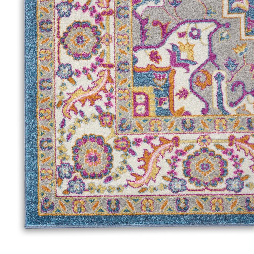 8' X 10' Teal And Ivory Medallion Distressed Area Rug