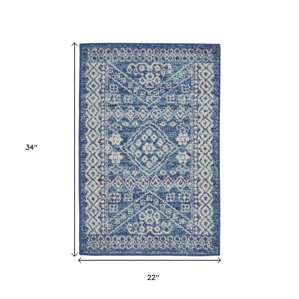 2' X 3' Navy Blue And Ivory Tribal Area Rug