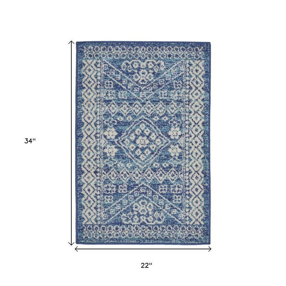 2' X 3' Navy Blue And Ivory Tribal Area Rug