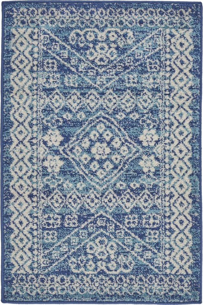 2' X 3' Navy Blue And Ivory Tribal Area Rug