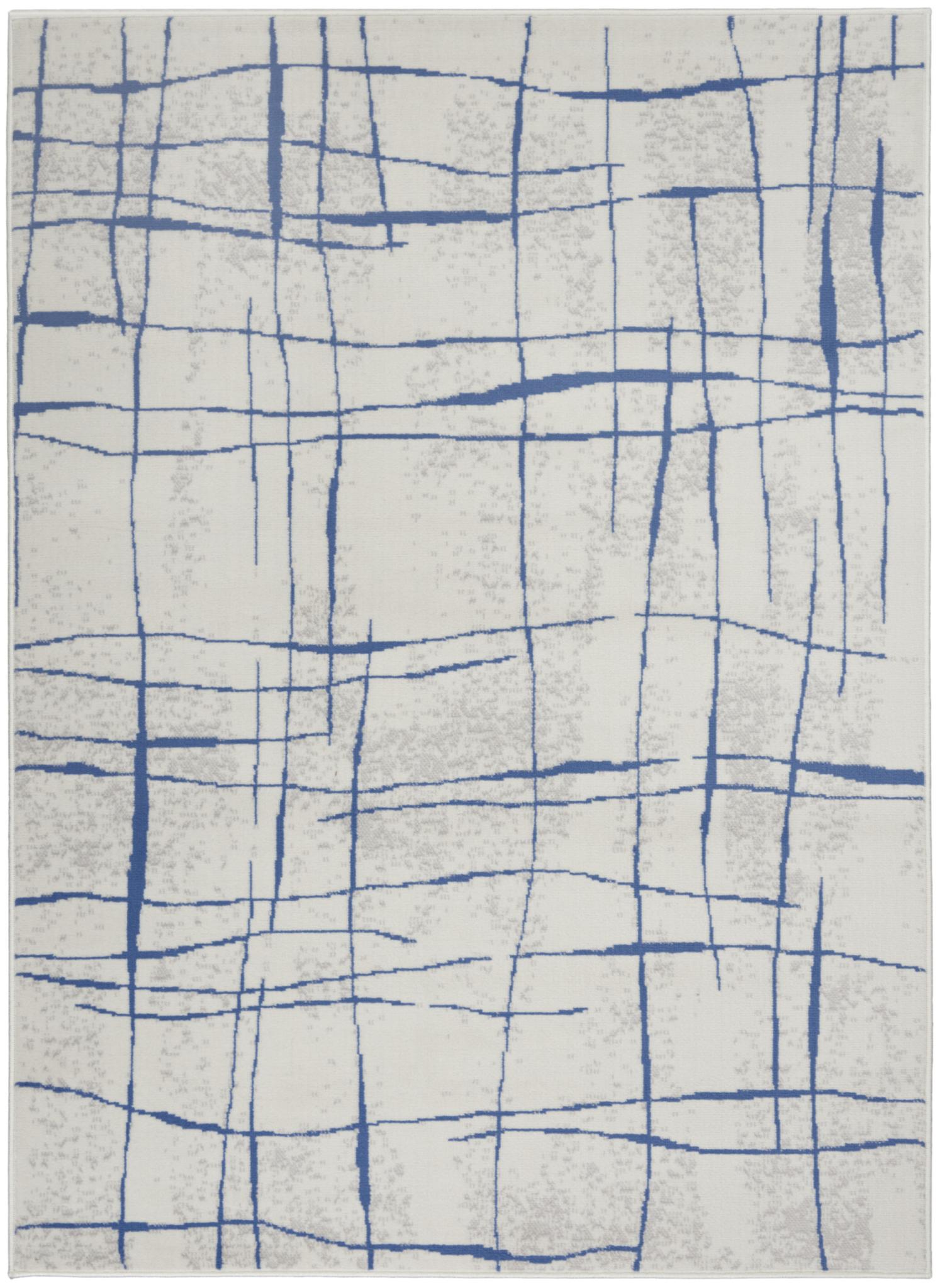 4' X 6' Ivory And Blue Geometric Distressed Area Rug