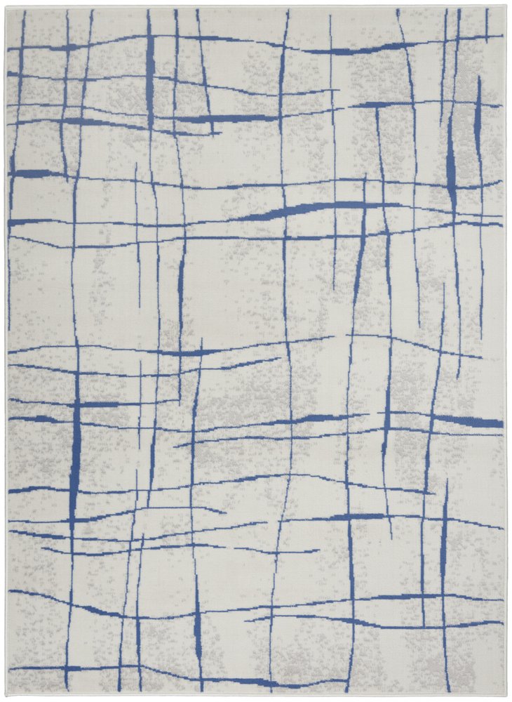 4' X 6' Ivory And Blue Geometric Distressed Area Rug