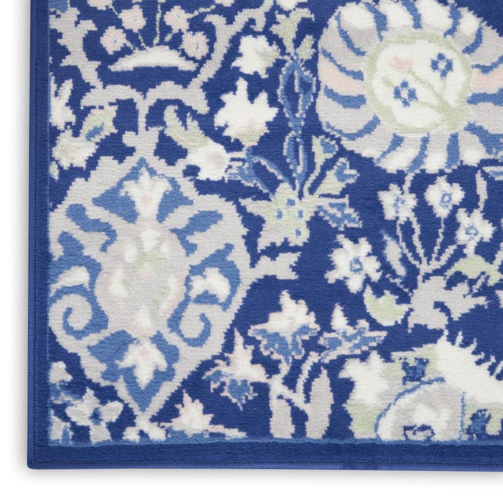 4' X 6' Ivory And Blue Floral Area Rug