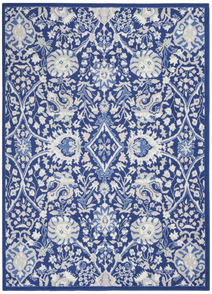 4' X 6' Ivory And Blue Floral Area Rug