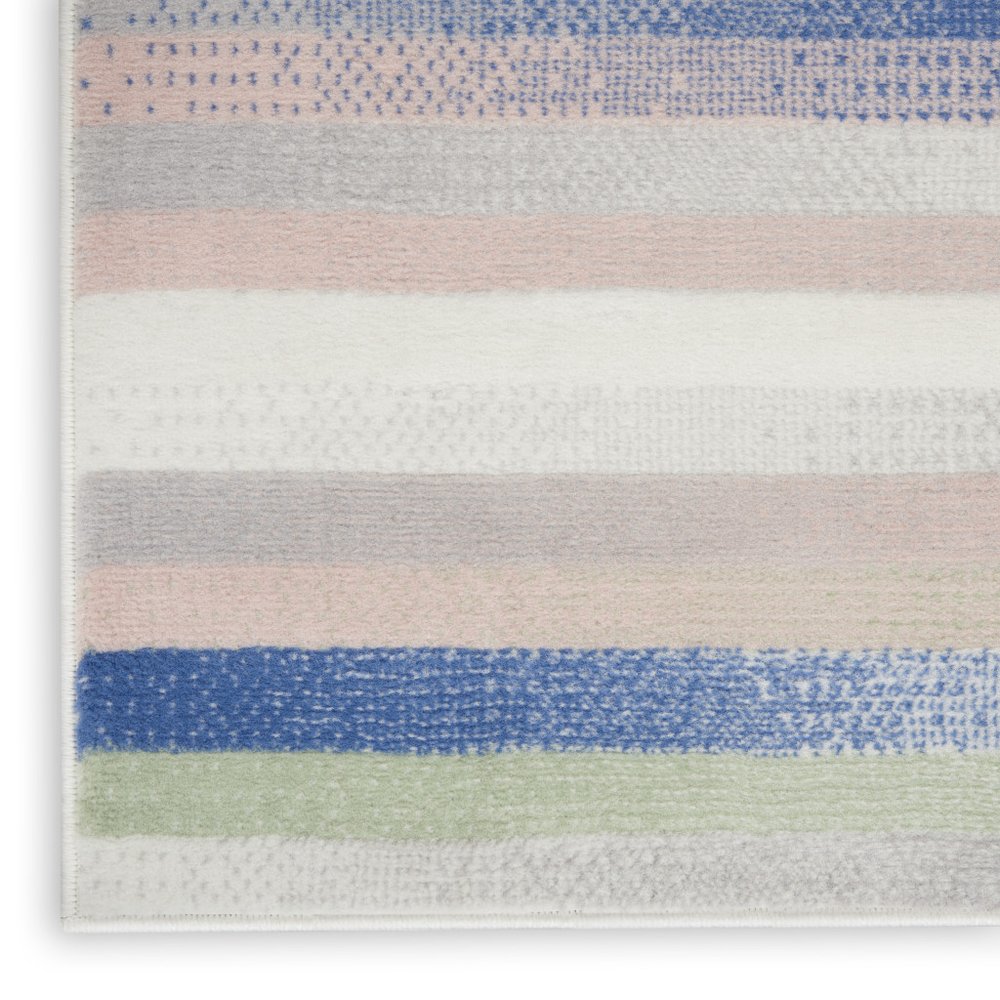 4' X 6' Ivory Blue And Green Striped Distressed Area Rug