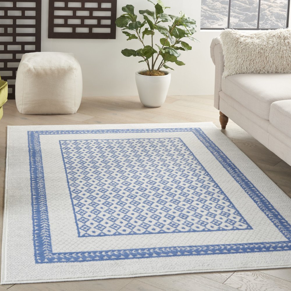 4' X 6' Ivory And Blue Geometric Area Rug
