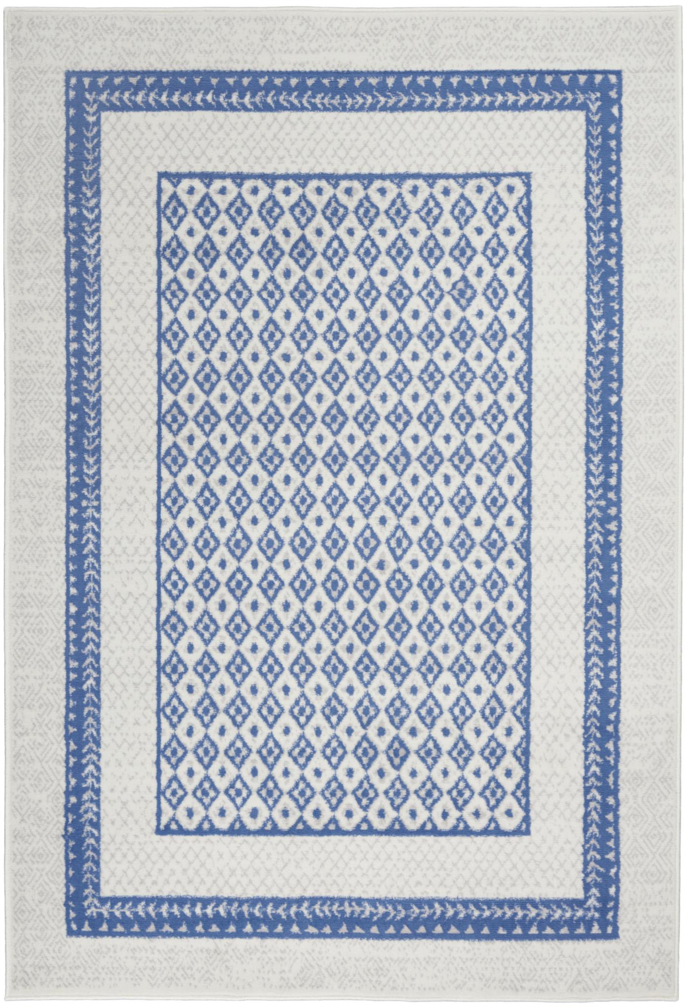 4' X 6' Ivory And Blue Geometric Area Rug