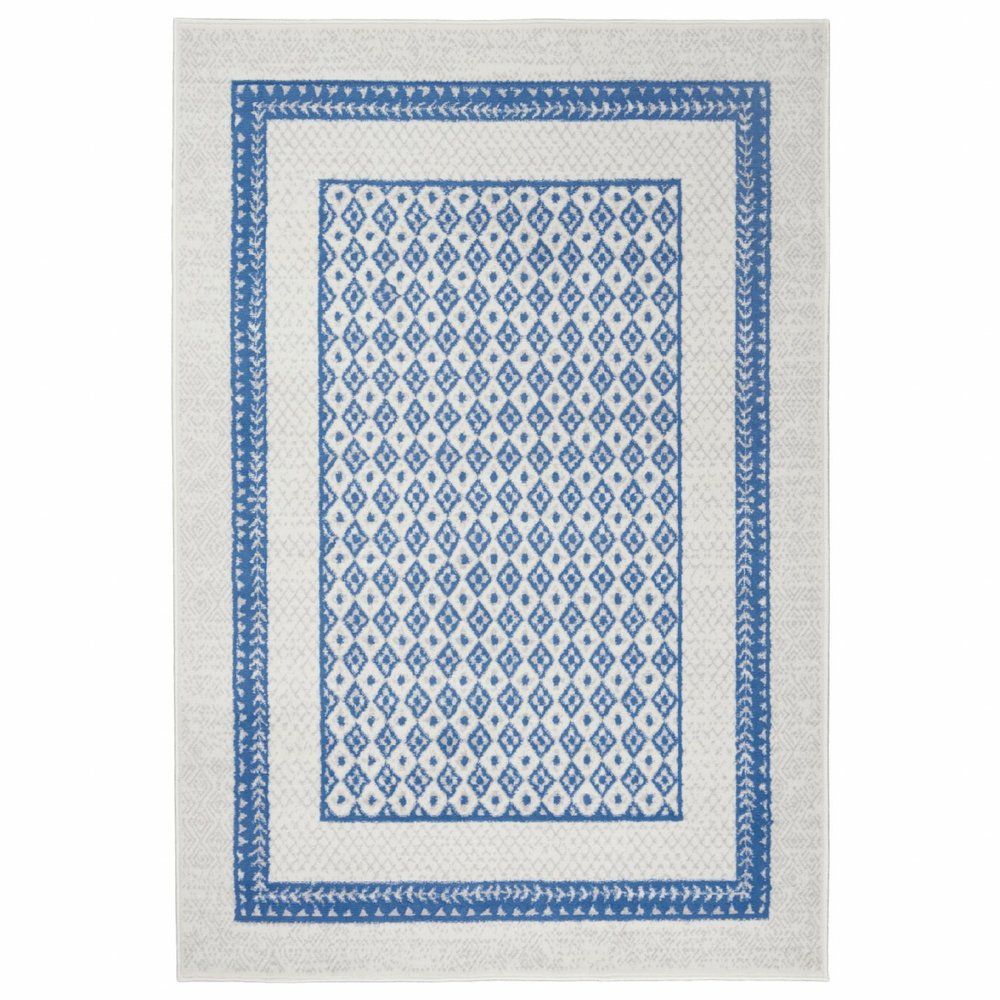 4' X 6' Ivory And Blue Geometric Area Rug