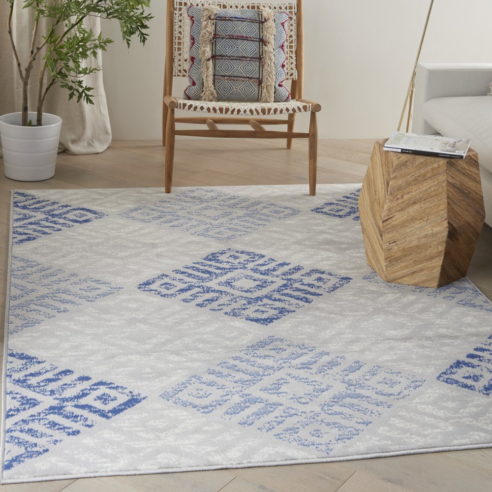 4' X 6' Blue And Gray Geometric Area Rug