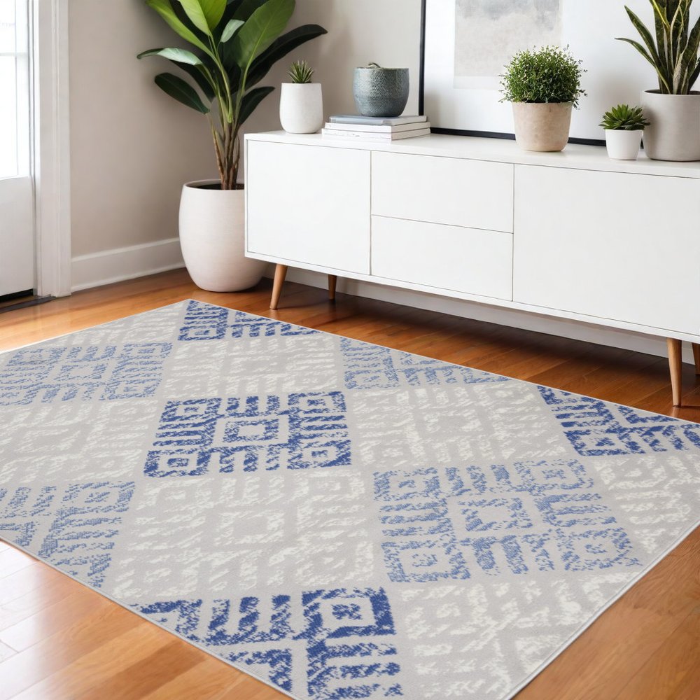 4' X 6' Blue And Gray Geometric Area Rug