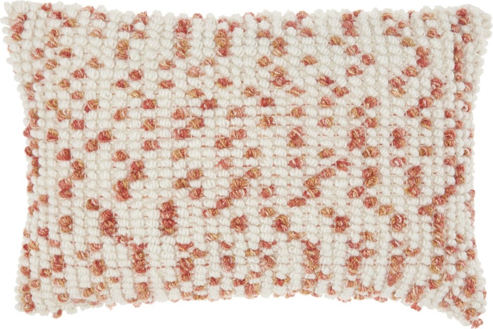 14" X 20" Coral and Beige Ribbed Indoor Outdoor Throw Pillow With Texture