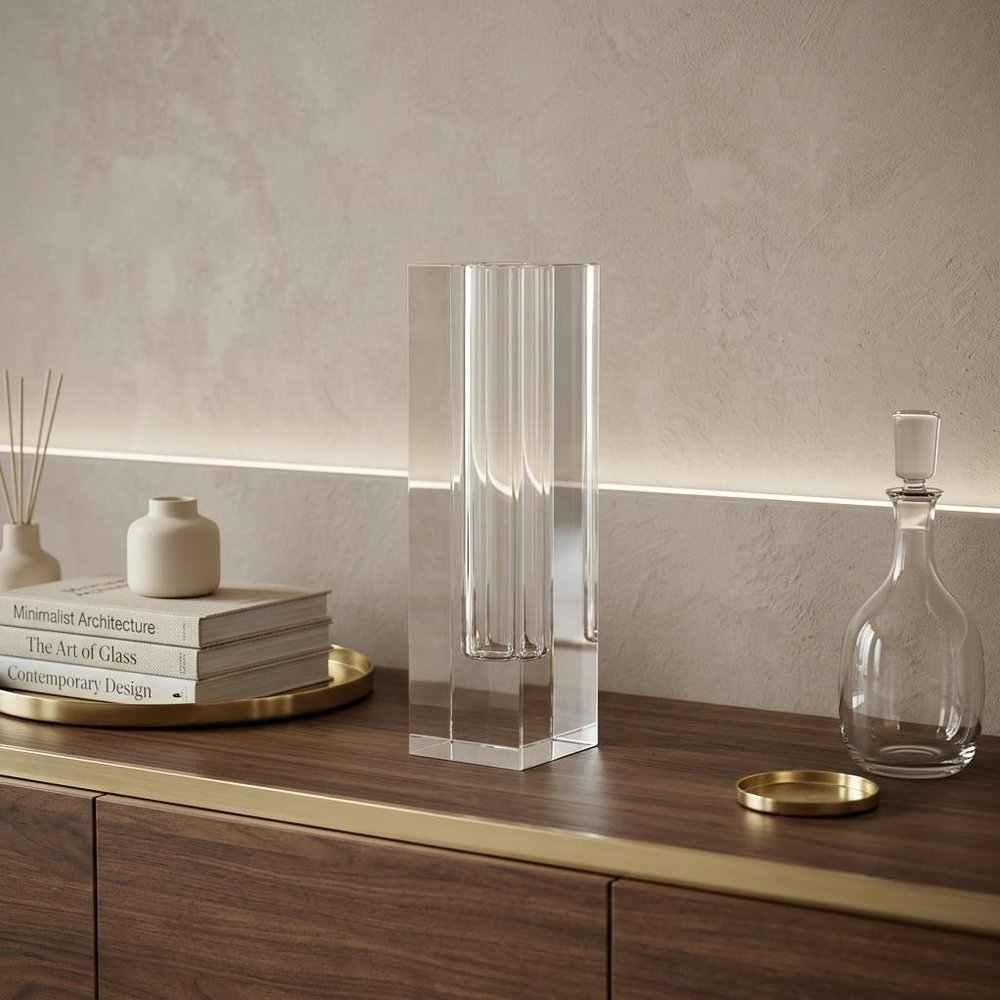 10" Clear Cylinder Crystal Glass Table Vase