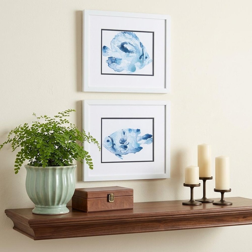 Set Of 2 Blue Watercolor Fish A Framed Art