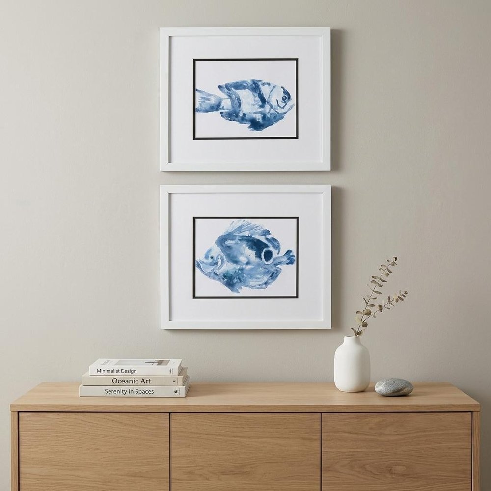 Set of Two 14" X 16" Blue Fish Wall Decor