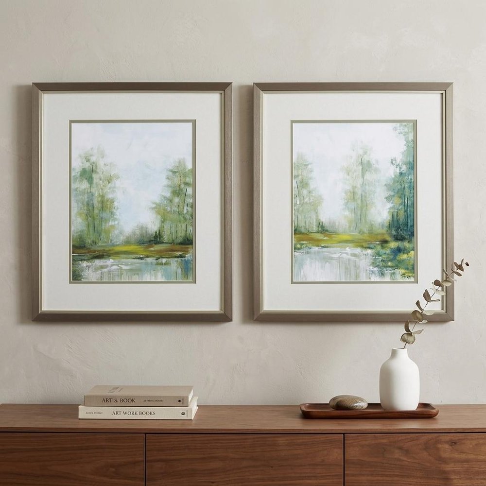 Set of Two Green Forest Landscapes Framed Wall Art
