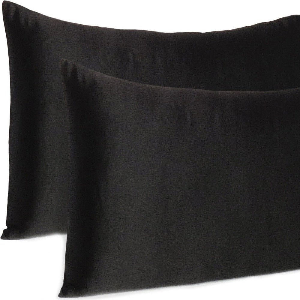 Black Dreamy Set Of 2 Silky Satin Queen Pillowcases