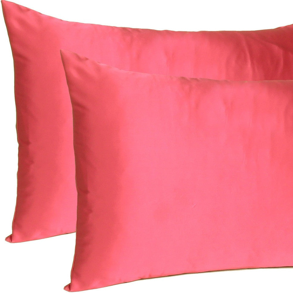 Poppy Red Dreamy Set Of 2 Silky Satin Queen Pillowcases