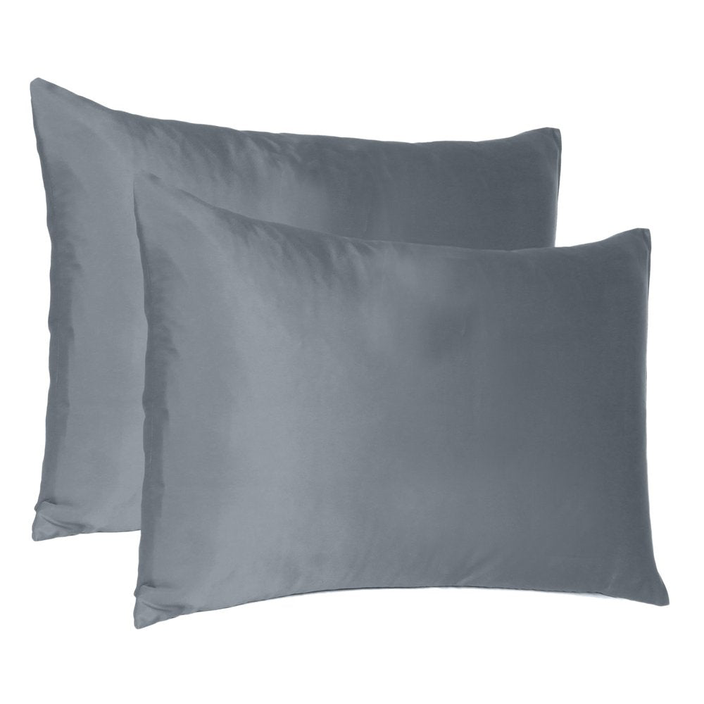 Dark Gray Dreamy Set Of Two Silky Satin Queen Pillowcases