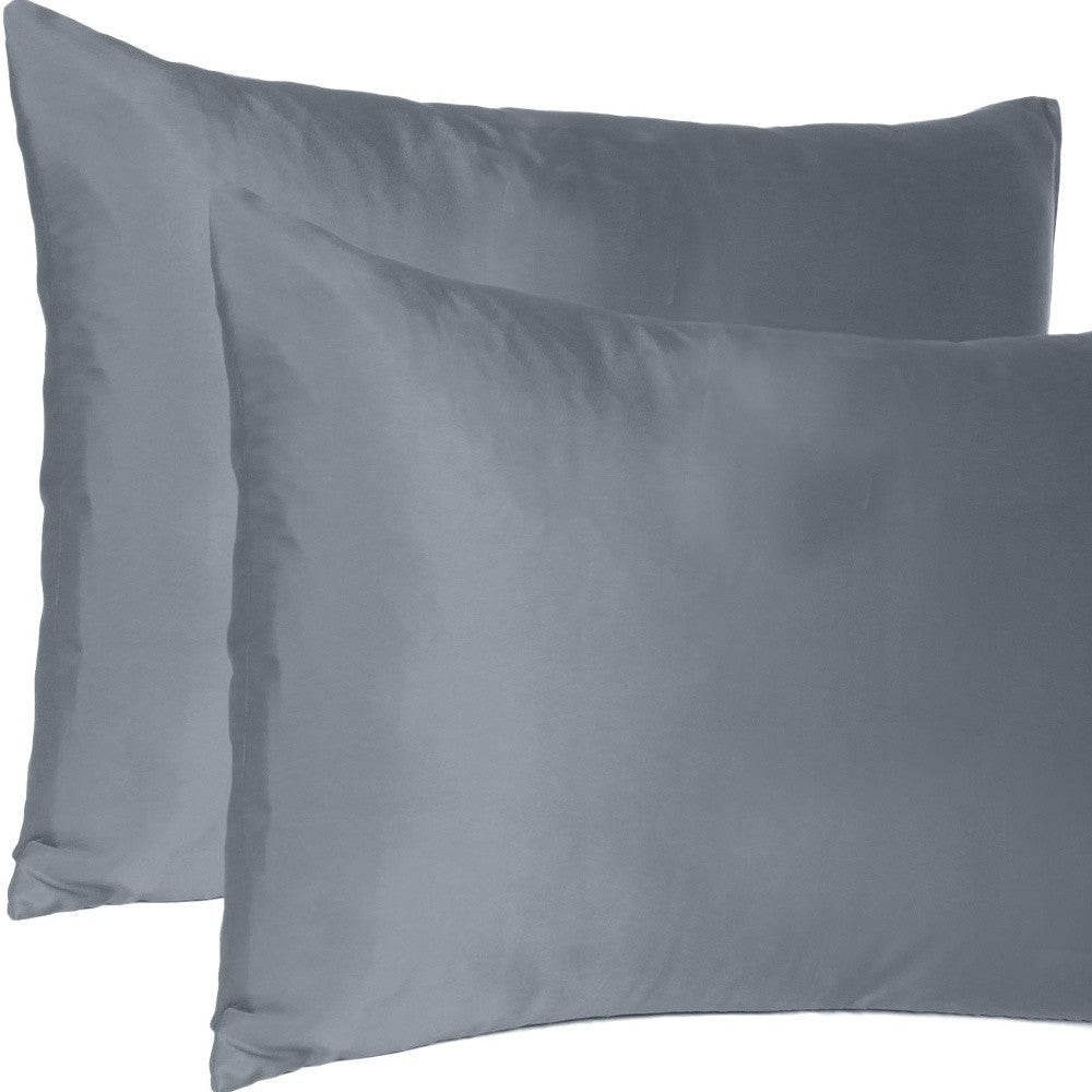 Dark Gray Dreamy Set Of 2 Silky Satin Queen Pillowcases