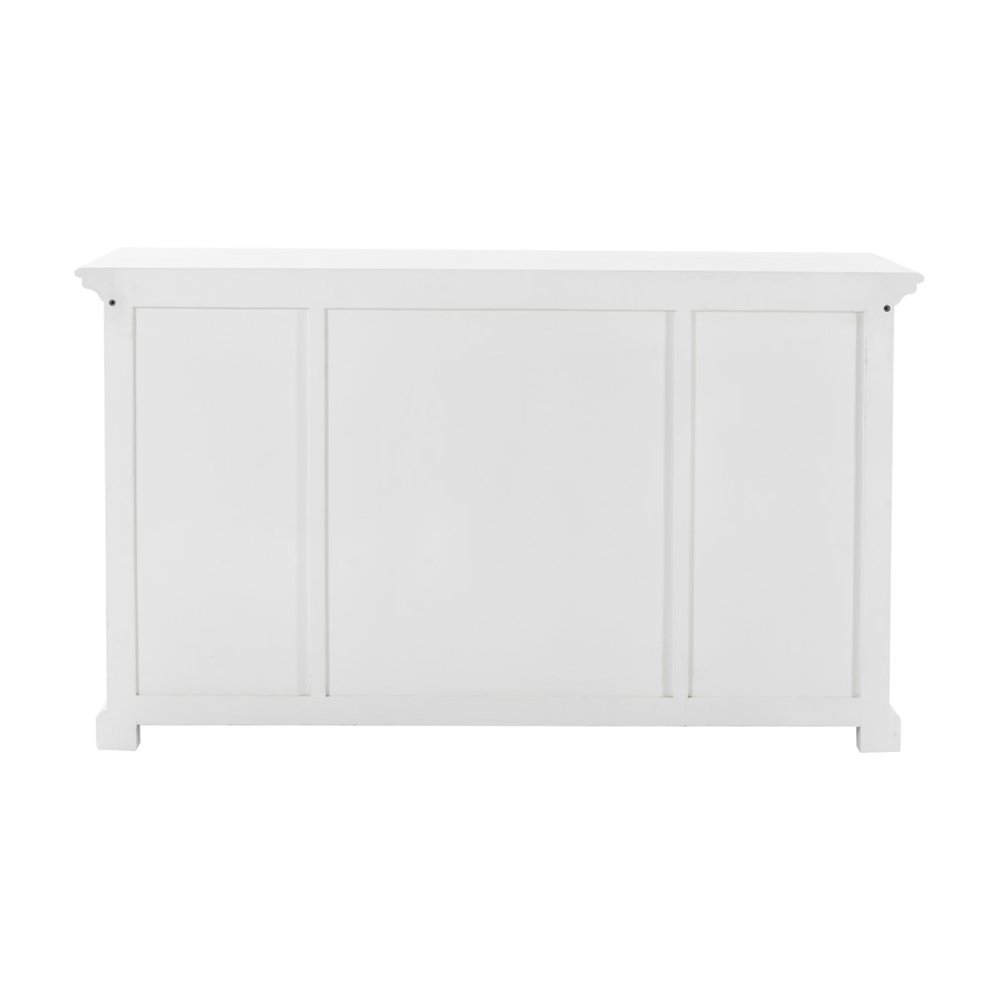 57" White Solid Wood Three Drawer Sideboard with Four Glass Doors