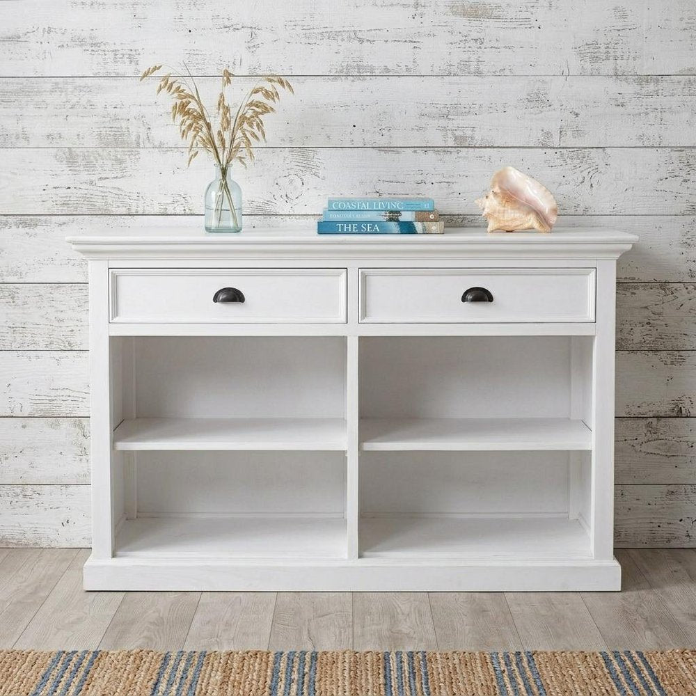 57" White Wood Two Drawer Buffet Table