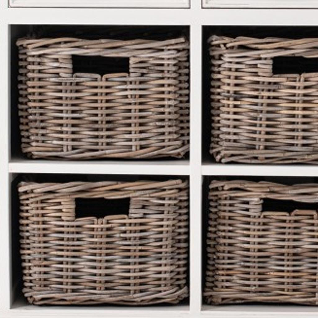 63" Brown And White Distressed Solid Wood Sideboard With Baskets