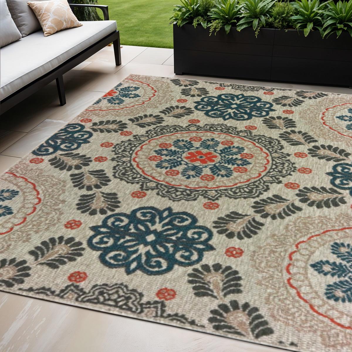5' X 7' Blue And Gray Moroccan Indoor Outdoor Area Rug