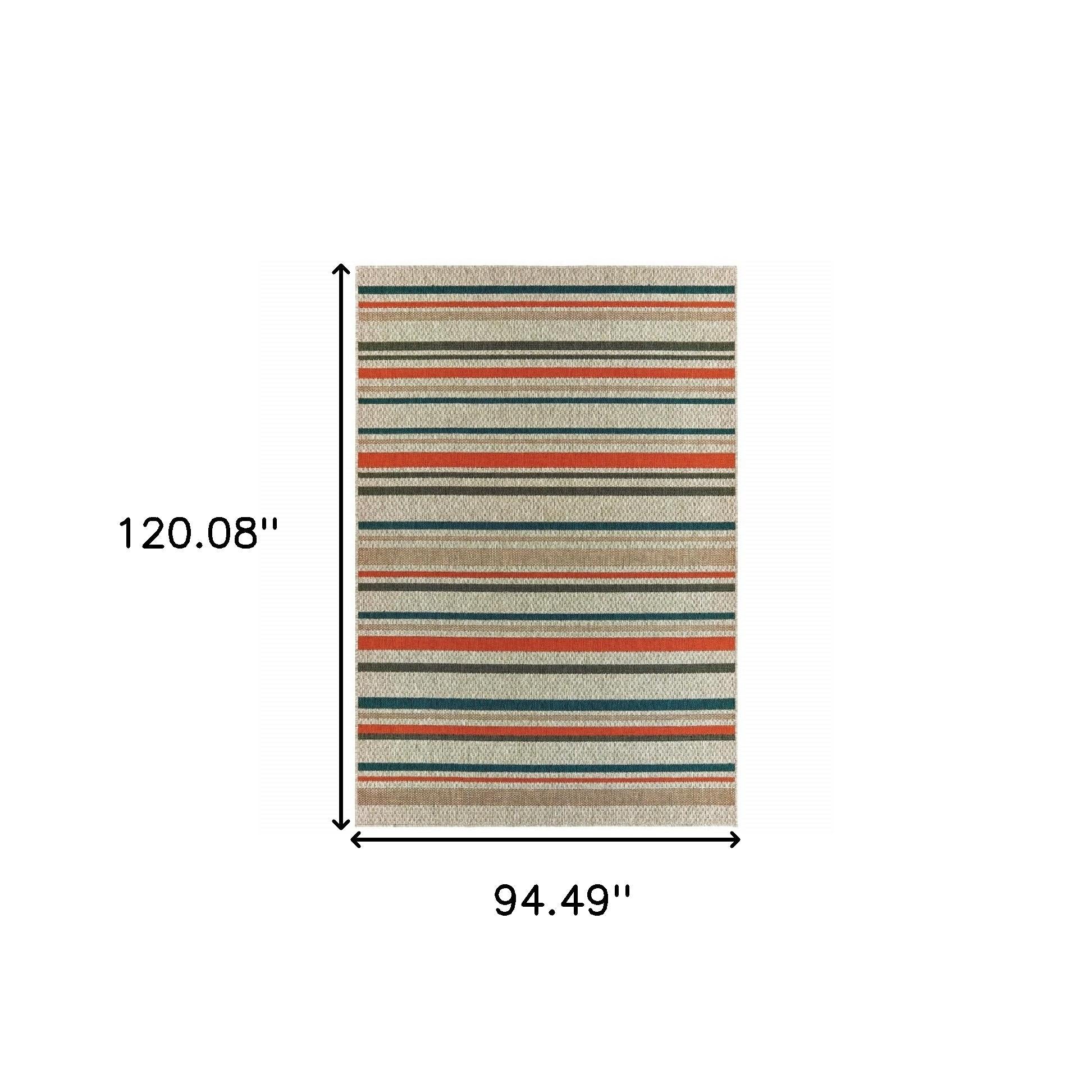 8' X 10' Blue And Gray Striped Indoor Outdoor Area Rug