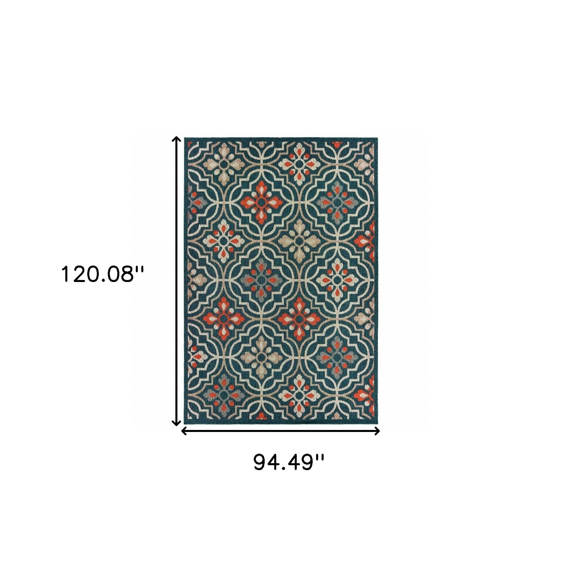 8' X 10' Blue And Orange Moroccan Indoor Outdoor Area Rug