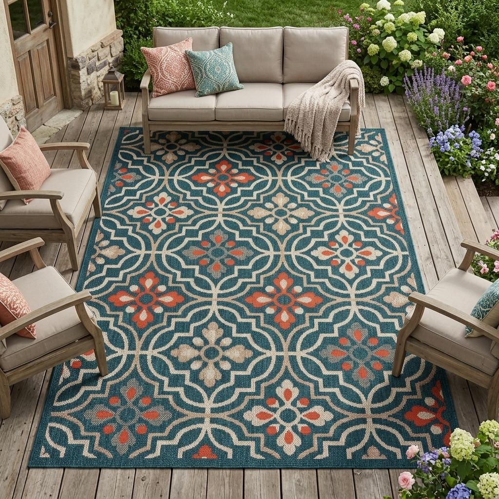 10' X 13' Blue and Orange Moroccan Indoor Outdoor Area Rug