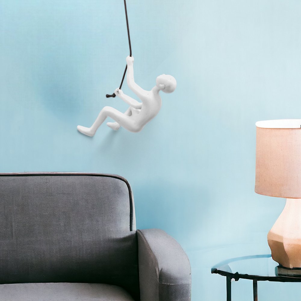 6" X 3" White Resin Climbing Man Hanging Dimensional Sculpture
