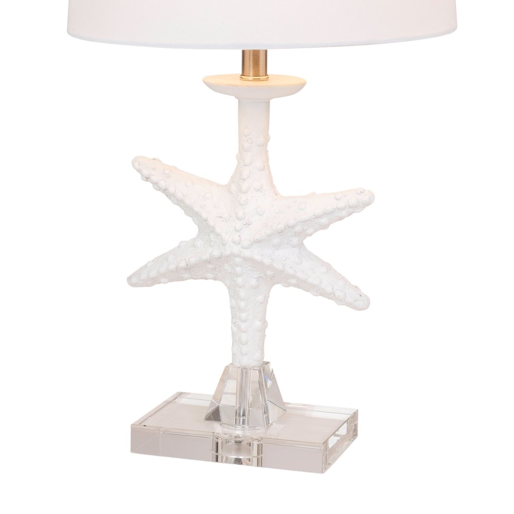 Set of Two 28" Clear and White Coastal Star Fish Table Lamps With White Drum Shades