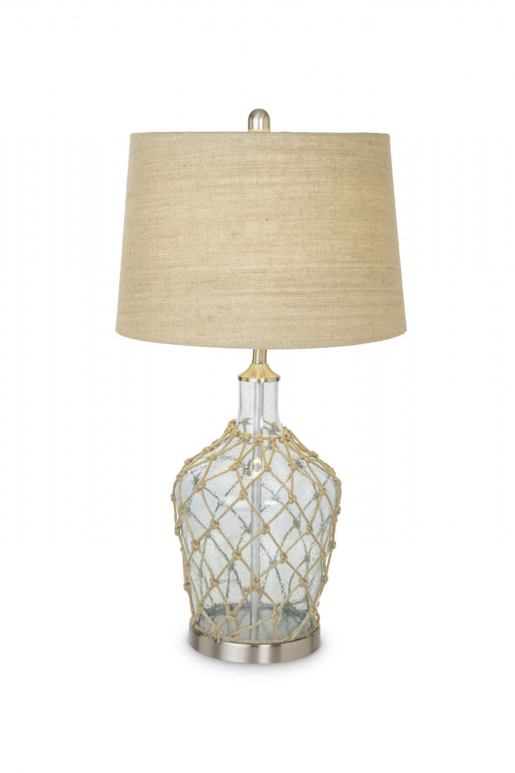Set of Two 28" Light Blue And Silver Glass And Metal Coastal Table Lamps