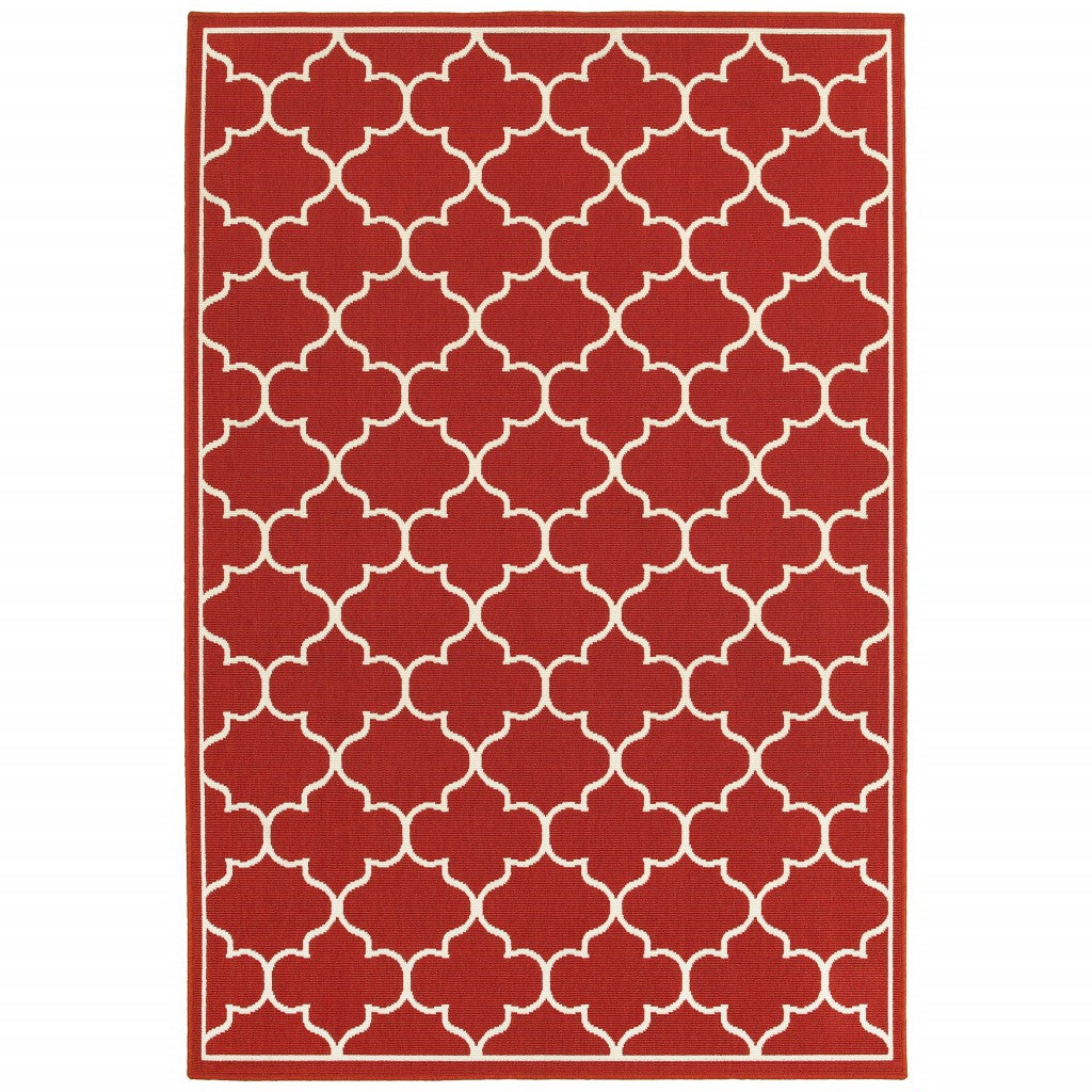 7' X 10' Red And Ivory Indoor Outdoor Area Rug