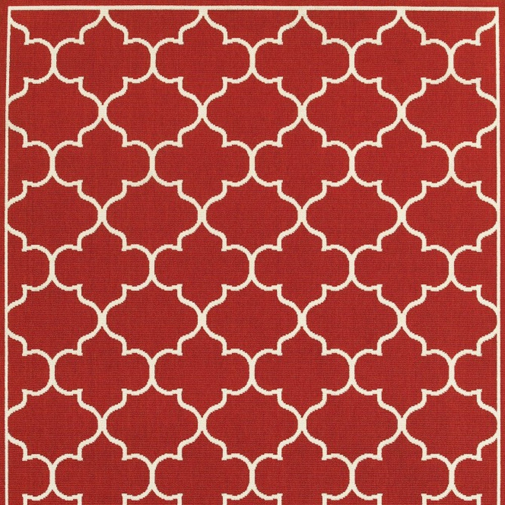 7' X 10' Red And Ivory Indoor Outdoor Area Rug