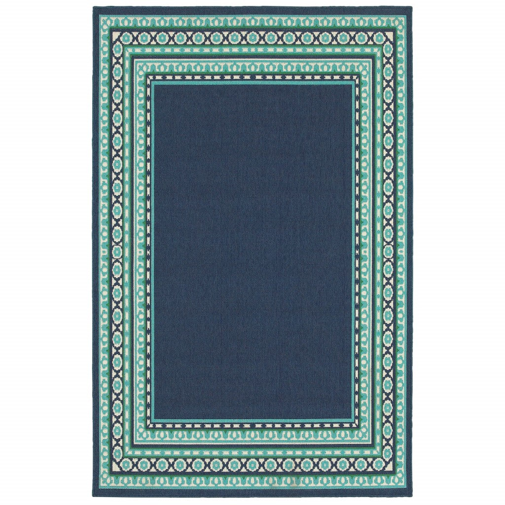 5' X 8' Blue and Green Indoor Outdoor Area Rug