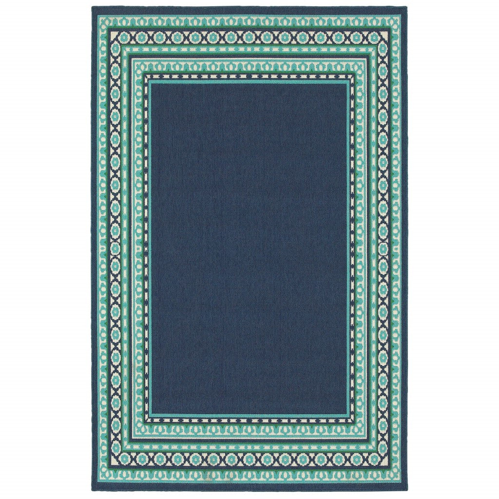 5' X 8' Blue and Green Indoor Outdoor Area Rug