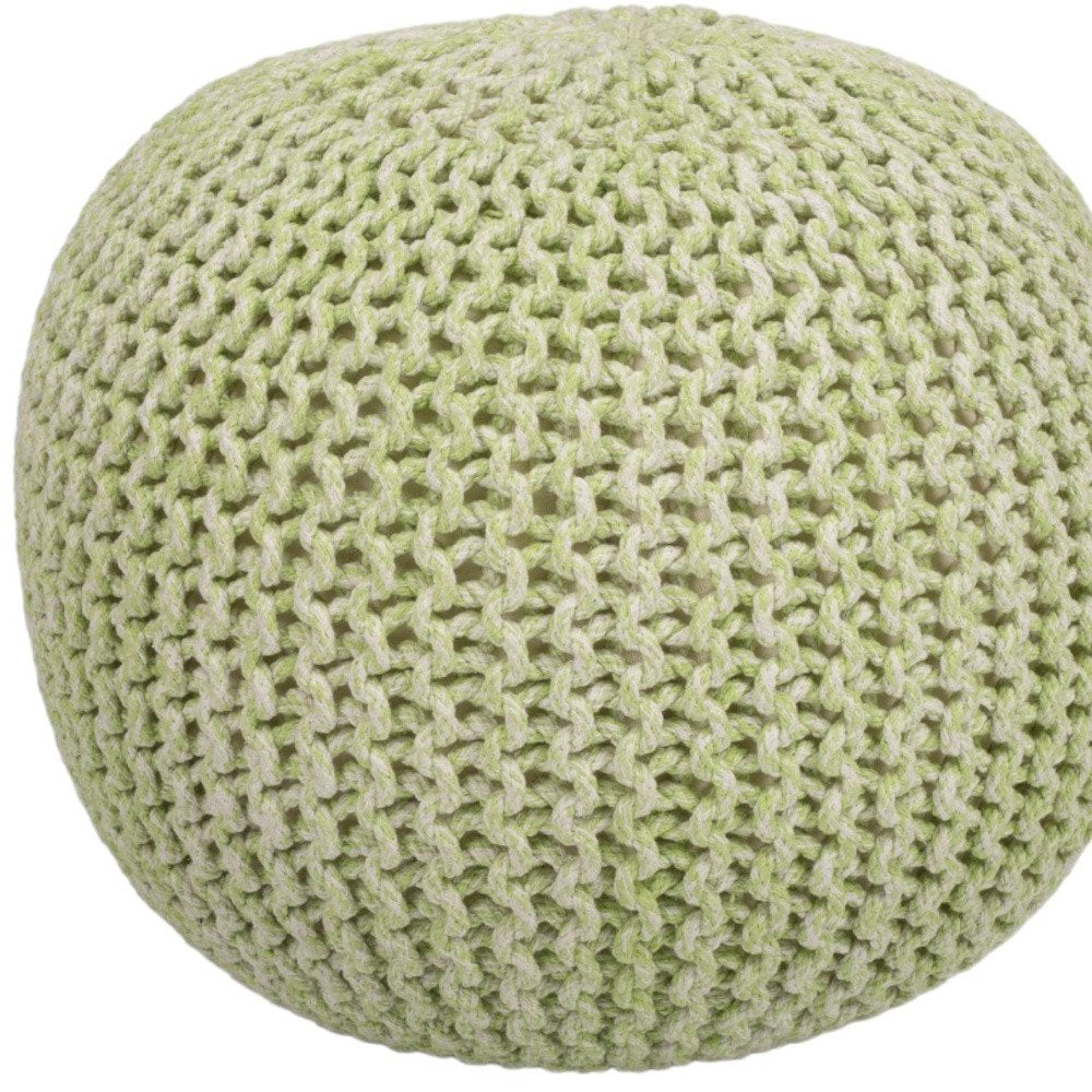 19" Green Wool Round Pouf Ottoman