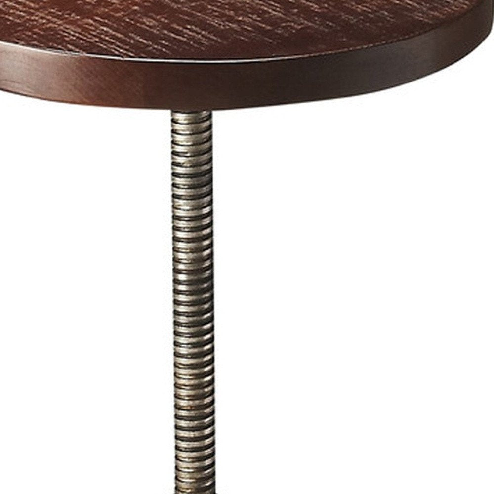 Brown and Silver Manufactured Wood and Solid Wood Counter Height Swivel Bar Chair