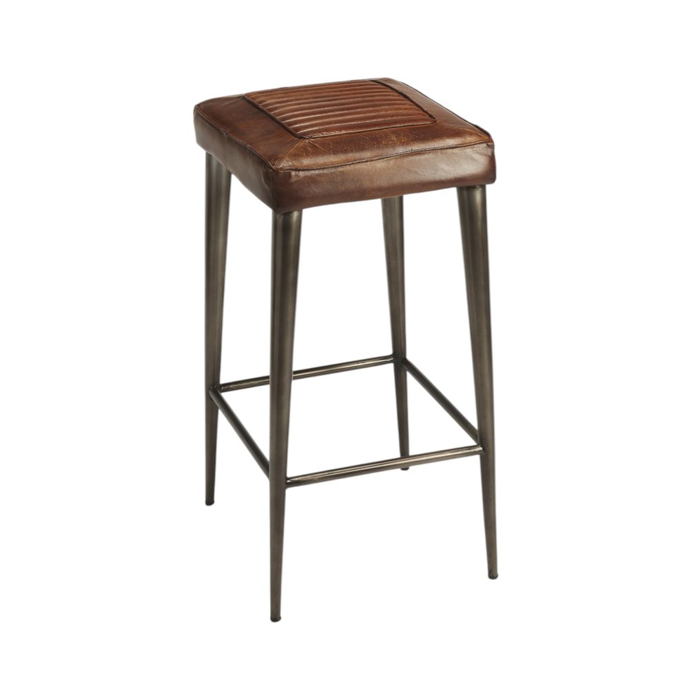 32" Brown and Gray Manufactured Wood and Iron Backless Counter Height Bar Chair