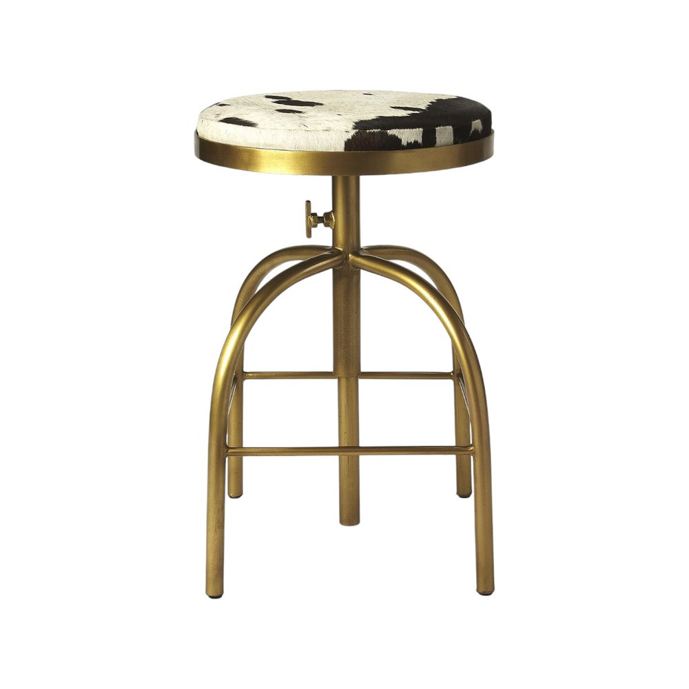 Black Off White and Gold Iron Backless Adjustable Height Swivel Bar Chair
