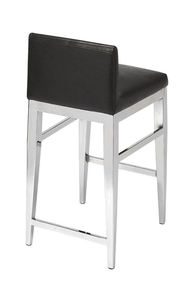 25" Black and Silver Faux Leather and Steel Bar Chair