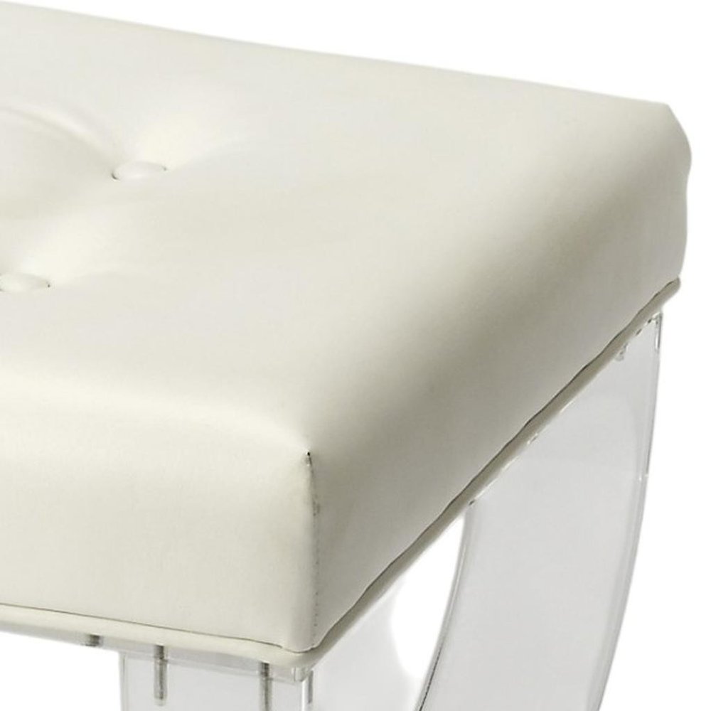 21" White and Clear Faux Leather Tufted Ottoman