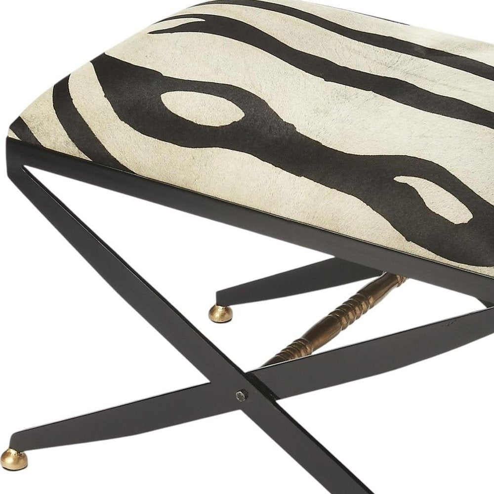 24" Black And White Cotton Blend And Black Ottoman